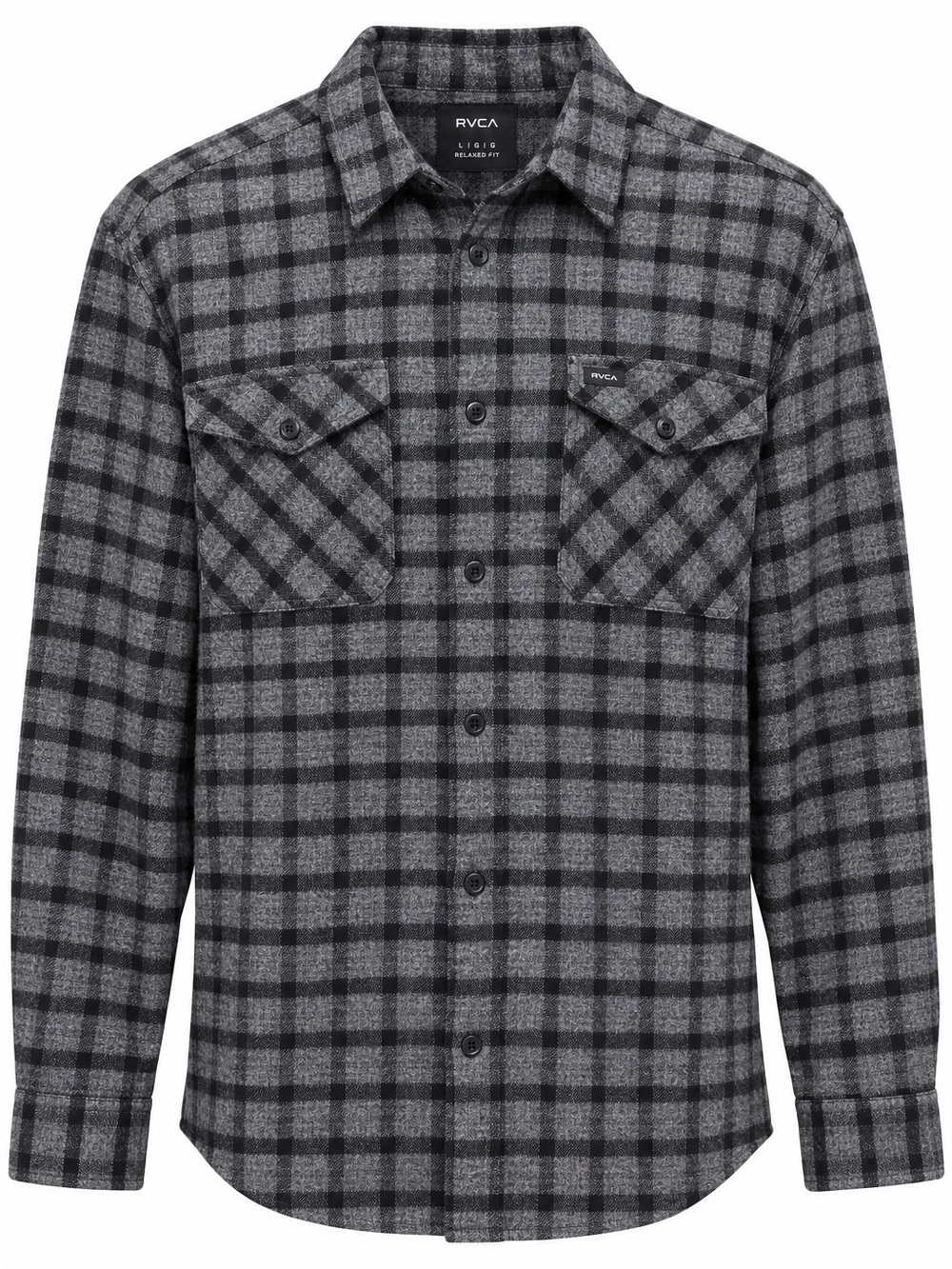 RVCA Hughes Flannel Shirt Men's Large Gray Black Plaid Long Sleeve NWT